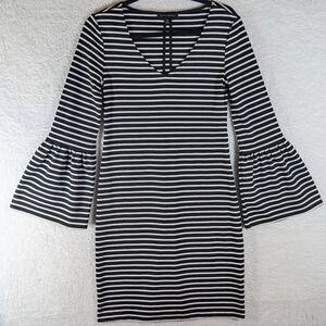 Banana Republic Black and White Striped Bell Sleeve Dress